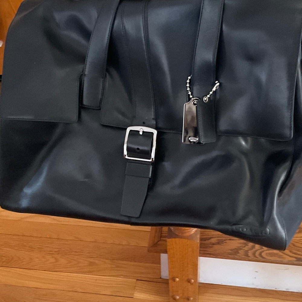 NWOT LARGE UNISEX COACH BLACK LEATHER WEEKEND TRAVEL BAG, Dustbag incl - Picture 2 of 12